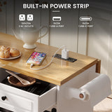 COCO DESIGN Rolling Kitchen Island Cart with Wheels, 54" Portable Trolley Island with Drop Leaf Countertop, Sliding Barn Door, Power Outlet, Spice Rack, Towel Rack and Drawers, Minimalist White COCO DESIGN
