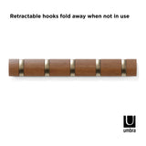 Umbra FLIP Wall Mounted Floating Rack – Modern, Sleek, Space-Saving Hanger with Retractable Hooks to Hang Coats, Scarves, Purses and More, Walnut/Gold Umbra
