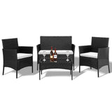 Outvita 4 Pieces Patio Furniture Set, Rattan Conversation Sets with Loveseat Soft Cushion and Glass Table for Garden Backyard Balcony Porch Poolside(Black) Outvita