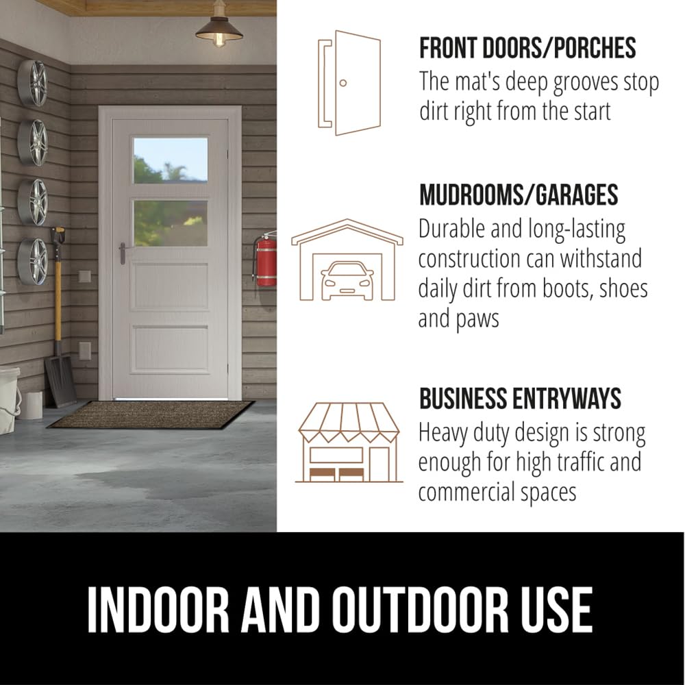 GORILLA GRIP Traffic Guard Door Mat, 72x48, Heavy Duty Welcome Mats, Commercial Office Space Doormat, Waterproof, Fade Resistant, Strong Rubber Backing, Low Profile, Shoe and Boot Scraper, Brown GORILLA GRIP