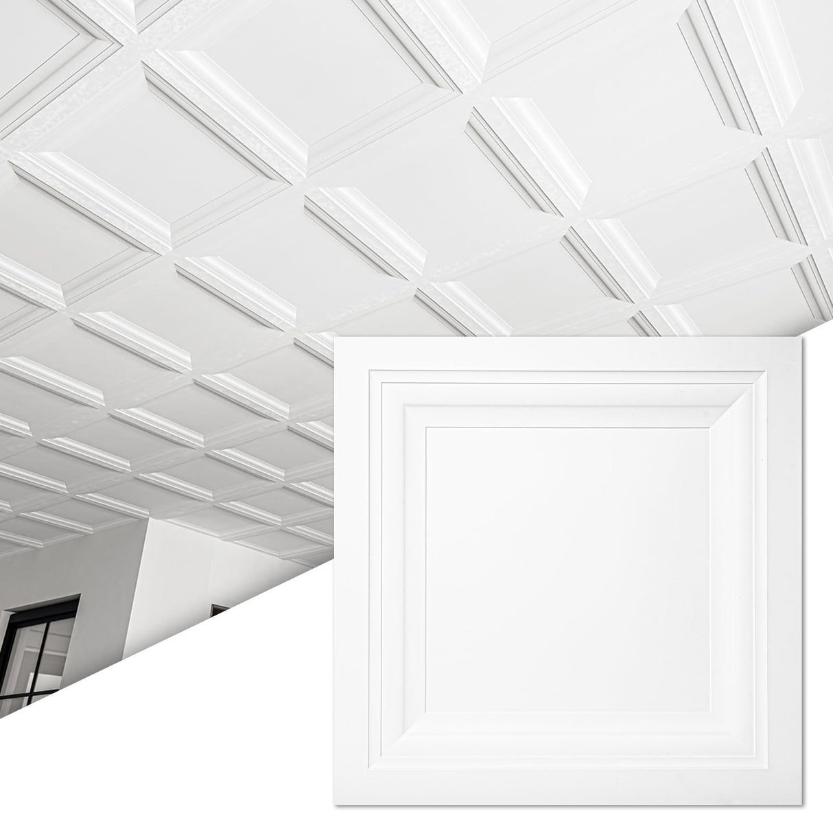 Art3d 12-Pack Square Drop Ceiling Tile 2ft x 2ft in White, PVC Ceiling Panel 24 x 24in. - Compatible with 15/16" Drop Ceiling Grid System Art3d