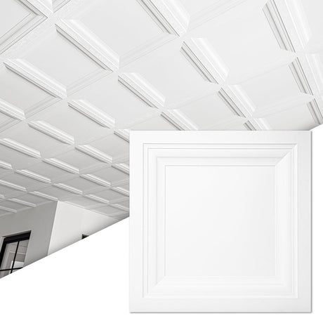Art3d 12-Pack Square Drop Ceiling Tile 2ft x 2ft in White, PVC Ceiling Panel 24 x 24in. - Compatible with 15/16" Drop Ceiling Grid System Art3d