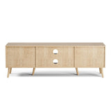 ZttRiee TV Stand for TVs up to 65'', Entertainment Center with Rattan Door, Shelves & 2 Cabinets, Long Boho Media TV Console for Living Room, Natural ZttRiee