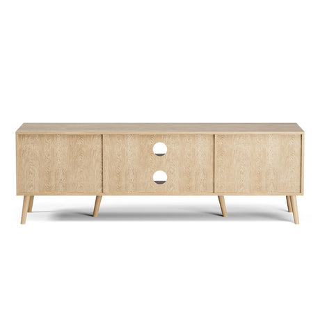ZttRiee TV Stand for TVs up to 65'', Entertainment Center with Rattan Door, Shelves & 2 Cabinets, Long Boho Media TV Console for Living Room, Natural ZttRiee