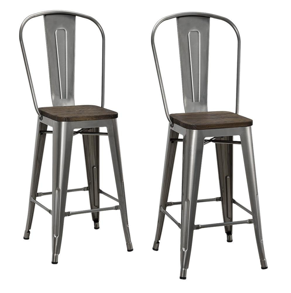 DHP Luxor Counter Stool with Wood Seat and Backrest, 24", Antique Gun Metal DHP