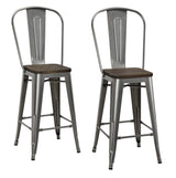 DHP Luxor Counter Stool with Wood Seat and Backrest, 24", Antique Gun Metal DHP