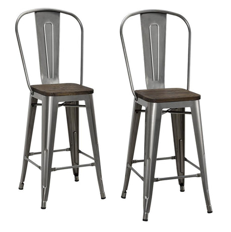 DHP Luxor Counter Stool with Wood Seat and Backrest, 24", Antique Gun Metal DHP