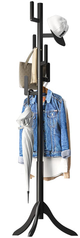 Vriccc Black Coat Rack Freestanding, Bamboo Cactus Coat Tree, Adjustable Height Wooden Coat Stand with 6 Hooks, kids coat rack, Used In The Bedroom Living Room, Office To Hang Clothes, Hats, Bags Vriccc