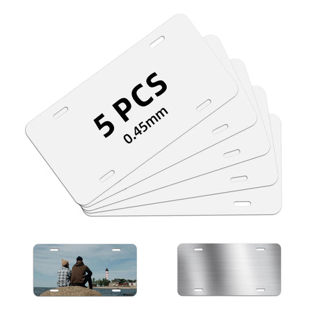 OKLPF 5 Pack 6"X12" Sublimation License Plate Blanks, 0.45mm Thicken Metal Aluminum License Plate, Heat Thermal Transfer Sheet DIY Picture Sublimation Blank for Custom Design Work - White OKLPF