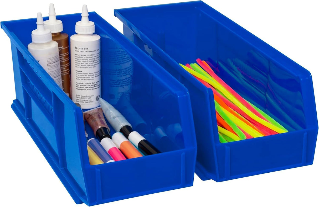 Akro-Mils 30234 AkroBins Plastic Storage Bins, Space-Saving Stackable Bins for Garage, Pantry, Craft Organization, 15" x 5" x 5", Blue, 12-Pack Akro-Mils