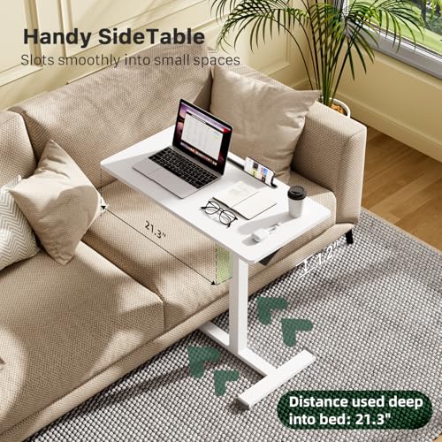 Gibbon Mounts Mobile Standing Desk, Pneumatic Adjustable Rolling Desk(31.5 Inches), Portable Laptop Desk with Wheels, Overbed Bedside Table Laptop Table for Couch, Home, Office, White Gibbon Mounts