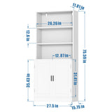 holzart 75" Tall Bookcase with Doors, 5 Tier Large Bookshelf with Cabinet, Standing Wood Display Book Shelf for Living Room, Office, Library with Doors, White holzart