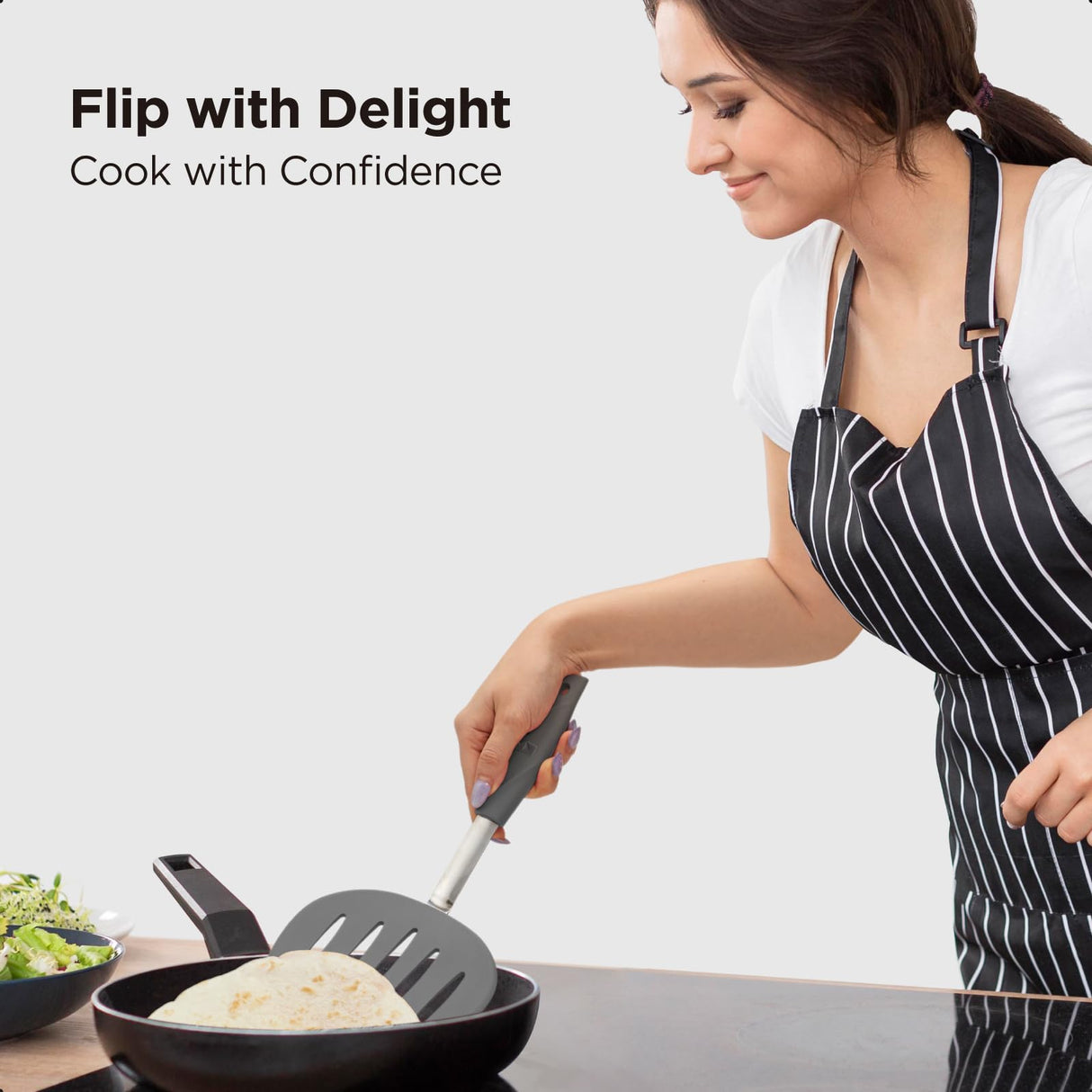 Kitchen Mama WaltzGrip Platinum Silicone Pancake Spatula Turner: Heat-Resistant, Slotted Tapered Head, Stainless Steel Core, Durable, Dishwasher-Safe, Ideal for Flipping and Wok Use (Metal Gray) Kitchen Mama