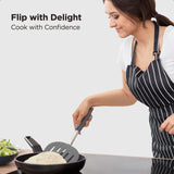 Kitchen Mama WaltzGrip Platinum Silicone Pancake Spatula Turner: Heat-Resistant, Slotted Tapered Head, Stainless Steel Core, Durable, Dishwasher-Safe, Ideal for Flipping and Wok Use (Metal Gray) Kitchen Mama