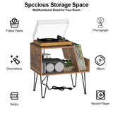 Tohomeor Vinyl Record Player Stand with LED Light Charging Station USB Port Turntable Stand LPs Album Storage Cabinet Wooden Sofa End Table Nightstand for Bedroom Living Room Office Tohomeor