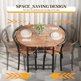 Shahoo 3-Piece Wooden Dining Table Set, Kitchen Breakfast Nook Sets with 2 Chairs & Round Tabletop, Space Saving Furniture Metal Frame and Built-in Wine Rack, Brown Shahoo