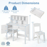 Costzon Kids Desk and Chair Set, Wooden Kids Study Desk with Hutch, Large Cabinet & Drawer for Writing, Reading, Drawing, Student Computer Workstation for Home School, Desk for Kids Ages 3+ (White) Costzon