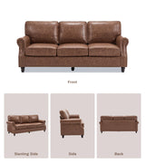 WILLOVE 79'' Faux Leather Sofas for Living Room, Mid Century Modern Couches with Rolled Arm & Nailhead Trim for Small Space, Apartment, Dark Brown WILLOVE