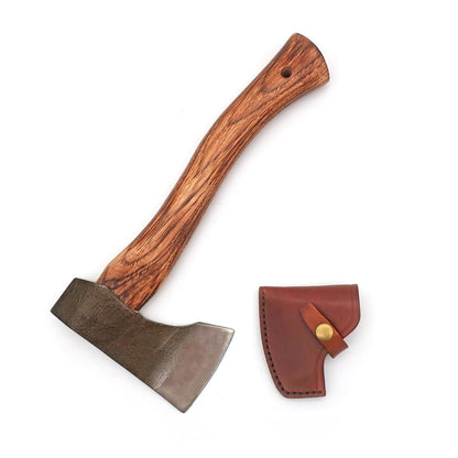 Hatchet with Wood Handle and Sheath ，Small Axe for Kindling,Splitting and Chopping,Forged Steel with Proprietary Blade and Grinding Technique, Medium Size for Garden 、Outdoor、Bushcraft，Gifts for him