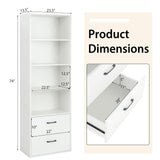 IFANNY 4 Shelf Bookcase with Drawers, Tall Bookshelves and Bookcases, Vertical Bookshelf Tower, Wood Storage Shelves, Modern Book Shelf for Bedroom, Living Room, Home Office (White, 74''H) IFANNY