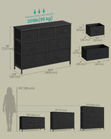 SONGMICS Dresser for Bedroom, Chest of Drawers, TV Stand, Steel, MDF, 7 Non-Woven Fabric Drawers, Storage Organizer Unit, Closet, Entryway, Ink Black and Ebony Black ULGS323B01S SONGMICS