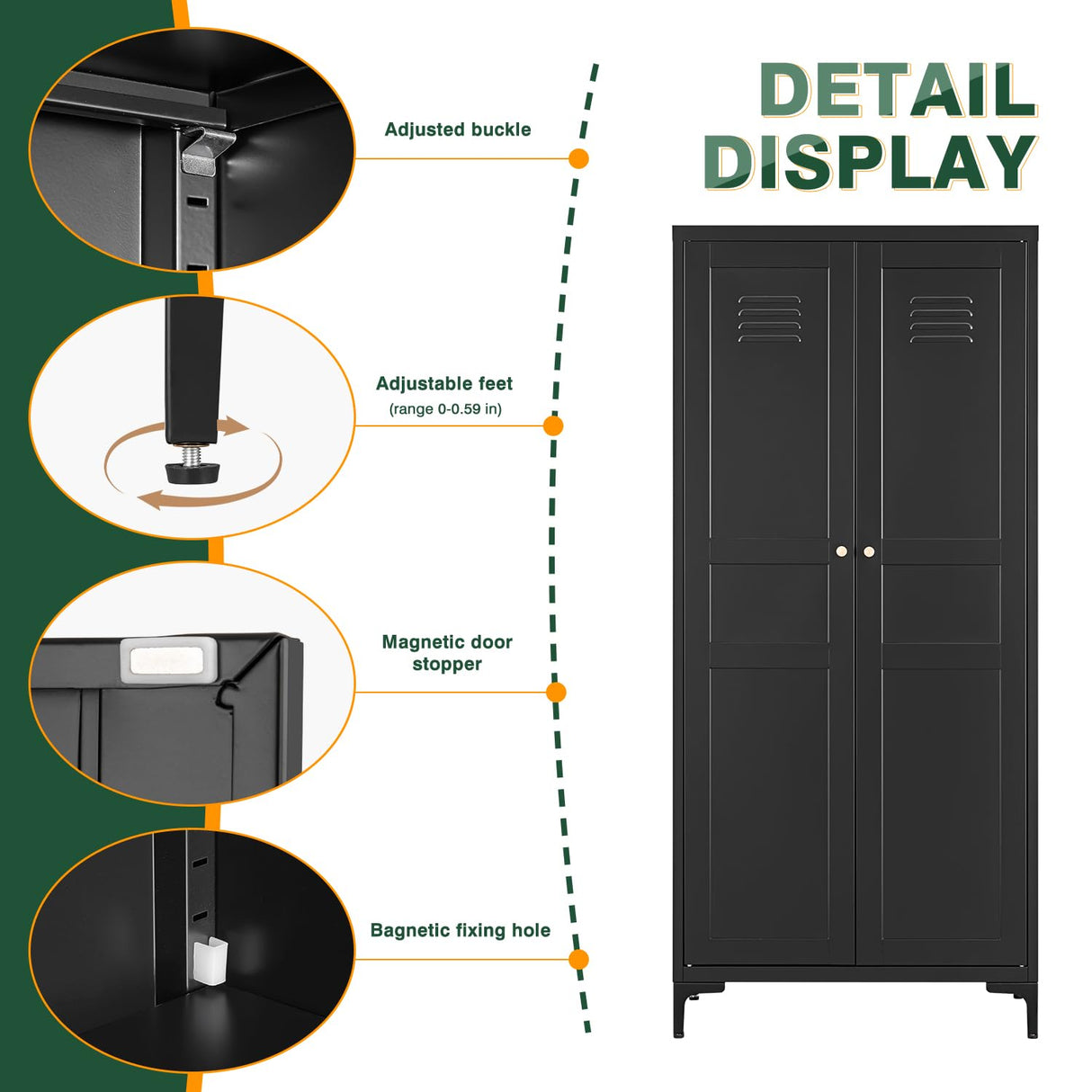 Letaya Black Storage Cabinet with Feets-Metal Home Kitchen Pantry Cabinets with Doors and Adjustable Shelves,Organization Locker for Cupboard/Bedroom/Dining/Living/Bathroom/Office/Garage Room (Black) Letaya