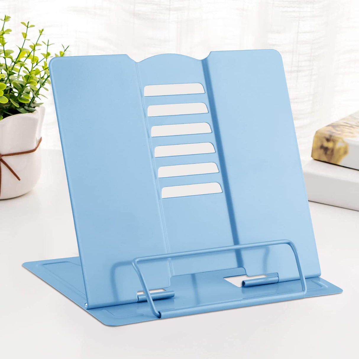 MSDADA Desk Book Stand Metal Reading Rest Book Holder Adjustable Cookbook Documents Holder Bookstands for Recipes Textbook Music Books Christmas Gift for Age 3,4,5,6,7,8,9,10+ Boys Girls (Light Blue) MSDADA