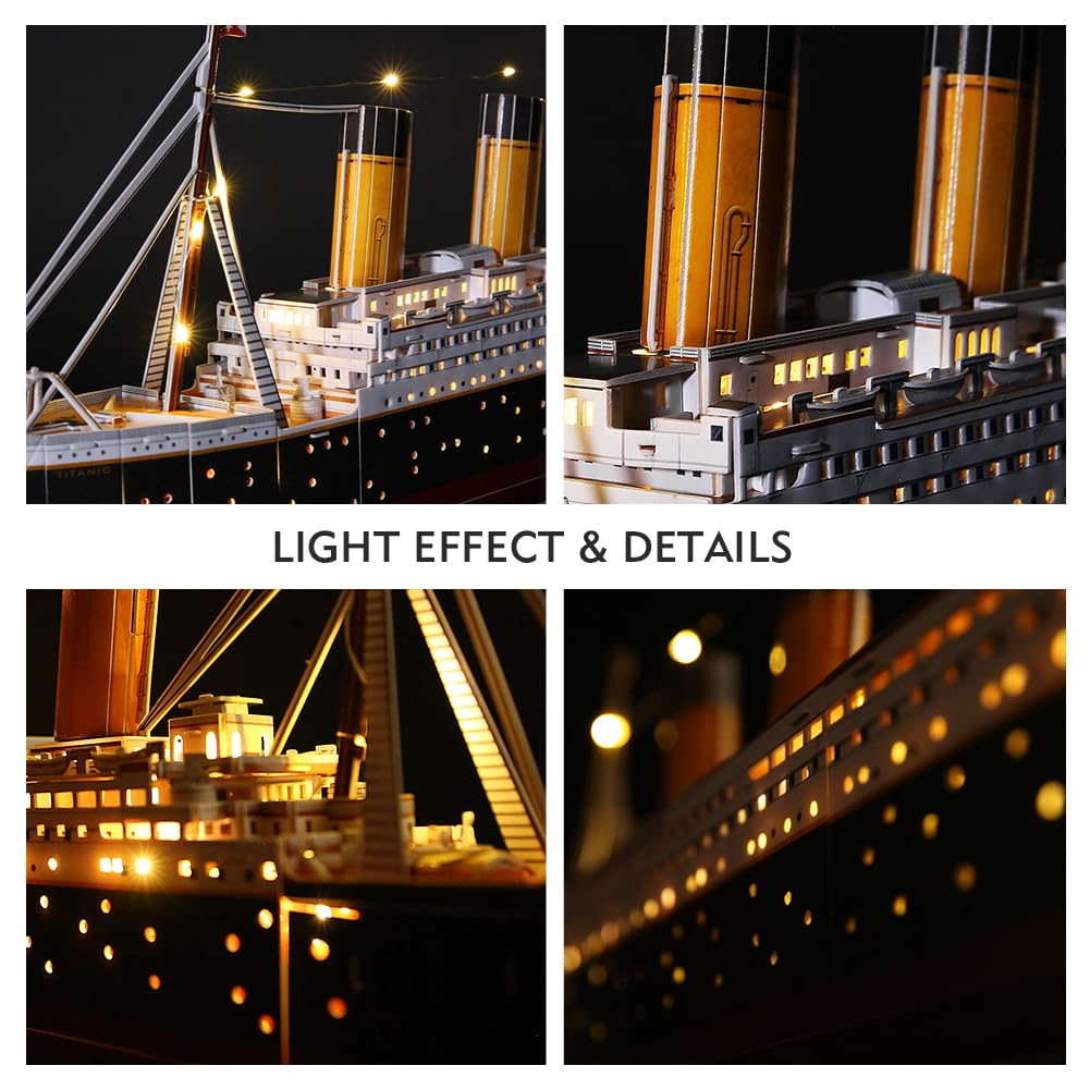 CubicFun Titanic 3D LED Puzzles for Adults 88 CM 266 Pieces,Titanic Toys for Adults Teens, Home Decor Birthday Gifts Adults Easter Gifts Teacher Gifts CubicFun