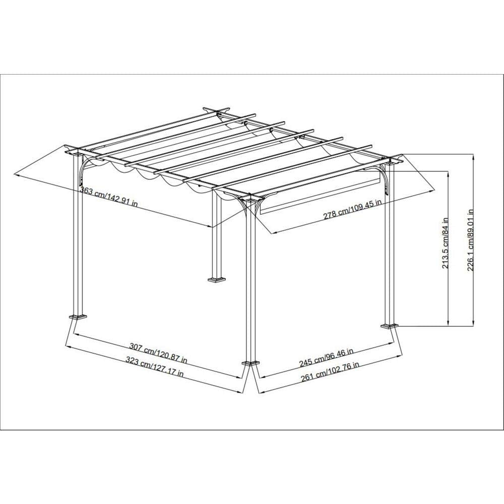 Sunjoy Outdoor Pergola 9 x 12 ft. Patio Black Steel Frame Pergola with Retractable Beige Canopy Shade for Backyard, Garden Activities Sunjoy
