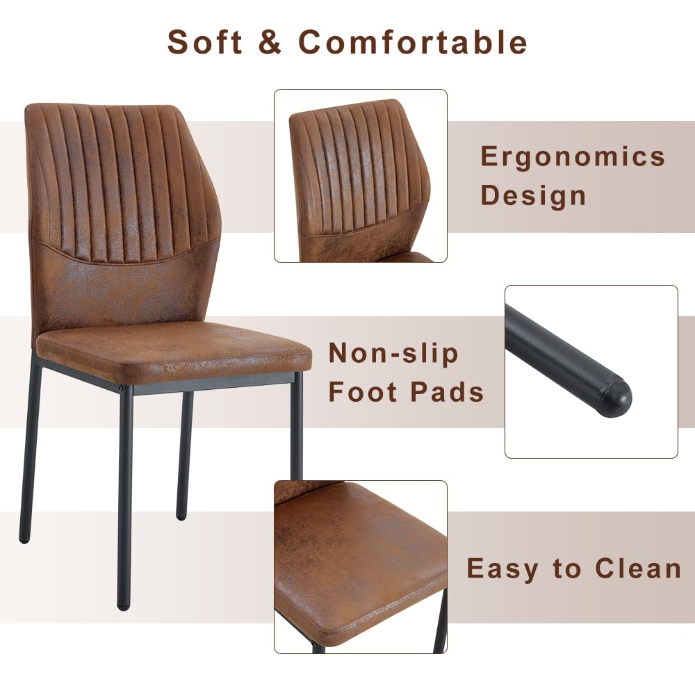 Rejeke 64.5" Dining Room Table Set for 6, Modern Farmhouse Wood Dining Table Set with Decorative Pedestal Legs & 6 Cushioned Chairs,Rustic Brown Kitchen Table Set for Kitchen, Easy Assembly Rejeke