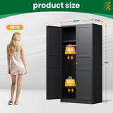 LISSIMO Metal Wardrobe Closet Cabinet,Armoire Wardrobe Closets Storage Cabinets with Doors and Shelves for Laundry Room,Bedroom,Home Office,Bathroom(Black LISSIMO