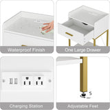 Aienvey Nightstand with Charging Station,Bedside Table with Drawer and 2 Shelf Storage, Small Side Table, Modern White Night Stand, Tall End Table for Bedroom, Living Room Aienvey