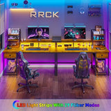 EnHomee 44 Inch Computer Desk with Hutch and Drawers,Reversible Home Office Desk with Monitor Shelf,Small Gaming Desks with USB Power Outlets,Writing Table for Office with LED Lights,Rustic Brown EnHomee