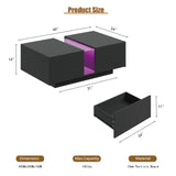 HedoAjim Black Led Coffee Table for Living Room, Rectangular Living Room Table with Storage, Acrylic Coffee Tables with 2 Sliding Drawers, Wood Center Table for Reception Dinning Room HedoAjim