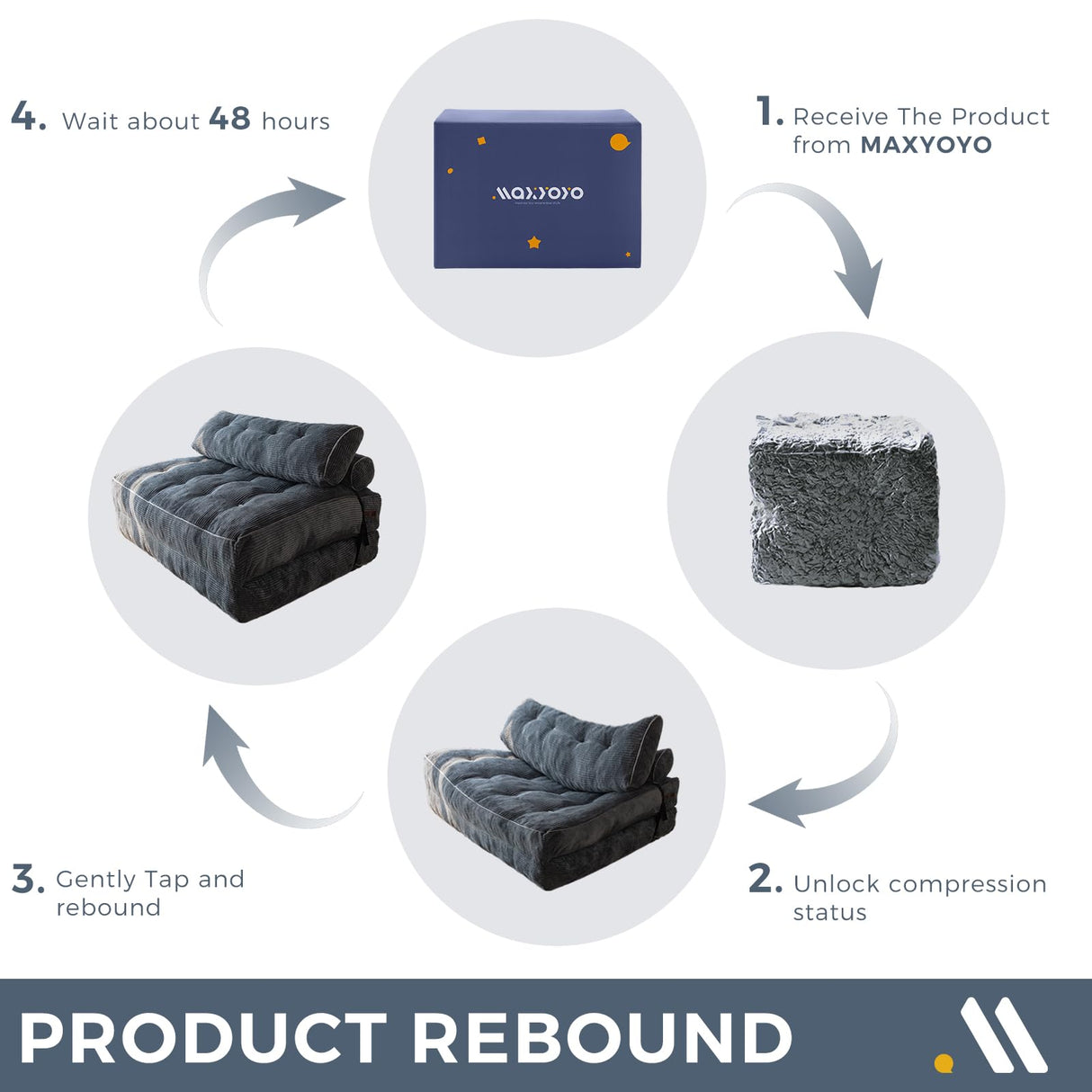 MAXYOYO Folding Sofa Bed, Convertible Sleeper Chair with Pilow Foldable Matress with Back Support, Portable Fold Out Chair Bed Comfy Floor Sofa Lounge for Living Room Bedroom, Dark Grey, Double MAXYOYO