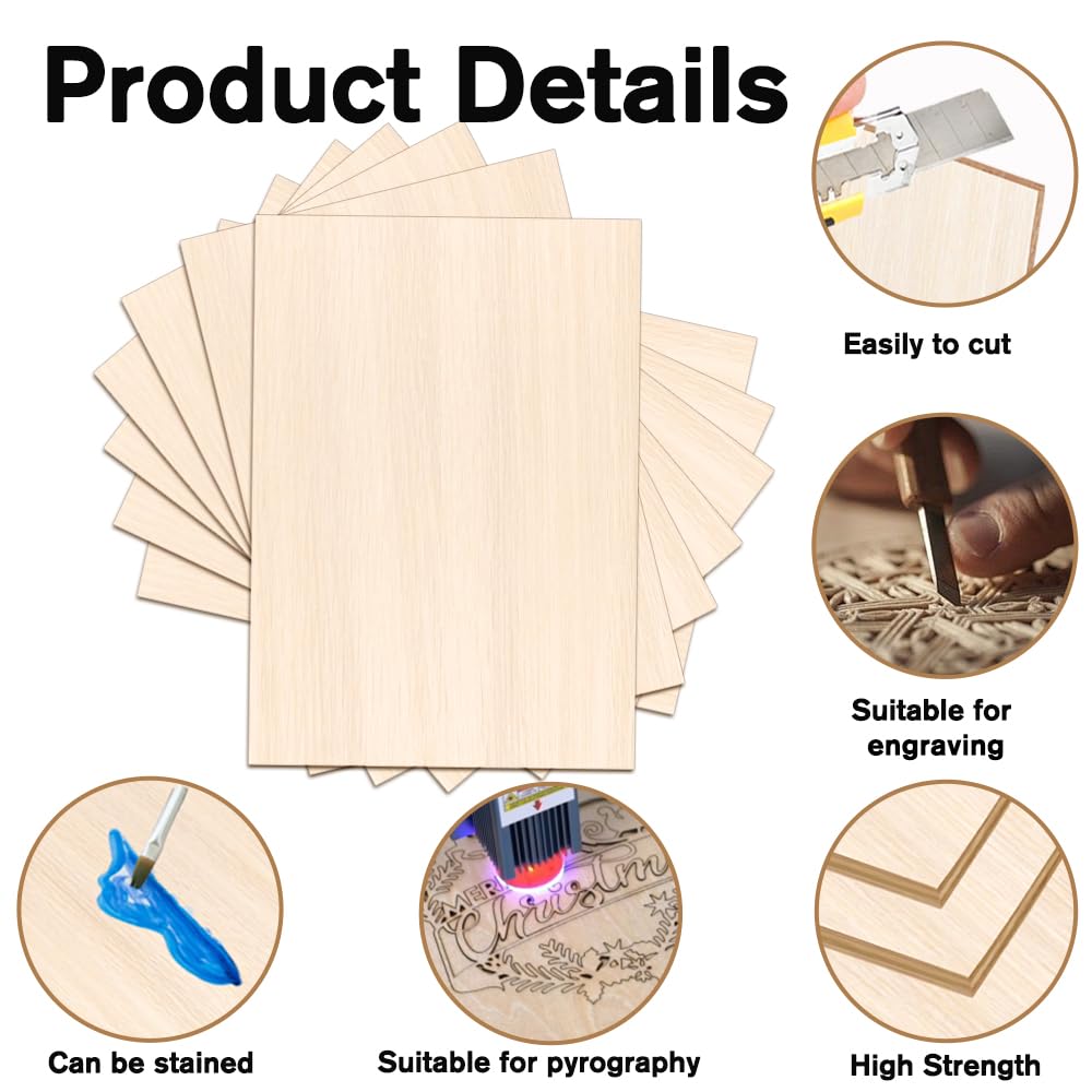 DIYDEC 24 Pack Basswood Sheets 4 x 6 x 1/16 Inch Thin Plywood Wood Sheets Unfinished Wood Squares Boards Balsa Wood Sheets for Crafts Architectural Models Laser Cutting Wood Burning and Drawing DIYDEC