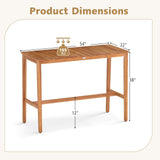 Tangkula Patio Bar Table, 54” x 22” Acacia Wood Counter Height Table with Slatted Tabletop & Footrest Crossbar, Rectangle High Top Table for Backyard, Poolside, Balcony Tangkula