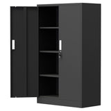 JINKUR Metal Storage Cabinet with Locking Doors and 3 Adjustable Shelves, Lockable Storage Cabinets for Home Office Garage Kitchen Pantry (Black) JINKUR