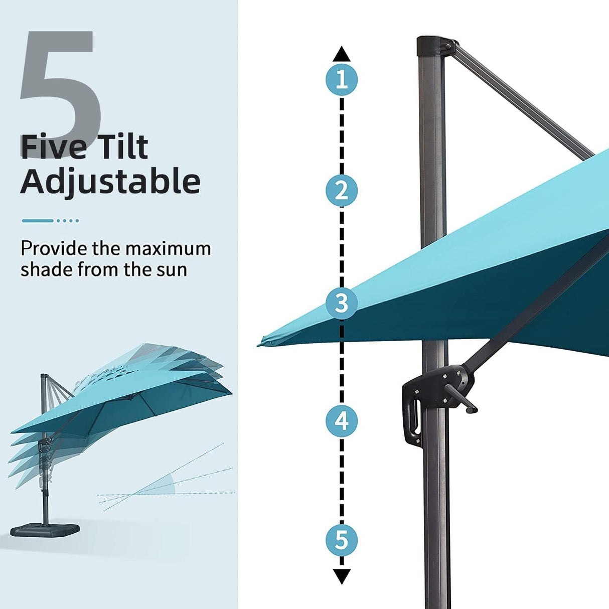 PURPLE LEAF 9' X 11.5' Patio Umbrella Outdoor Cantilever Rectangle Umbrella Aluminum Offset Umbrella with 360-degree Rotation for Garden Deck Pool Patio, Turquoise Blue PURPLE LEAF