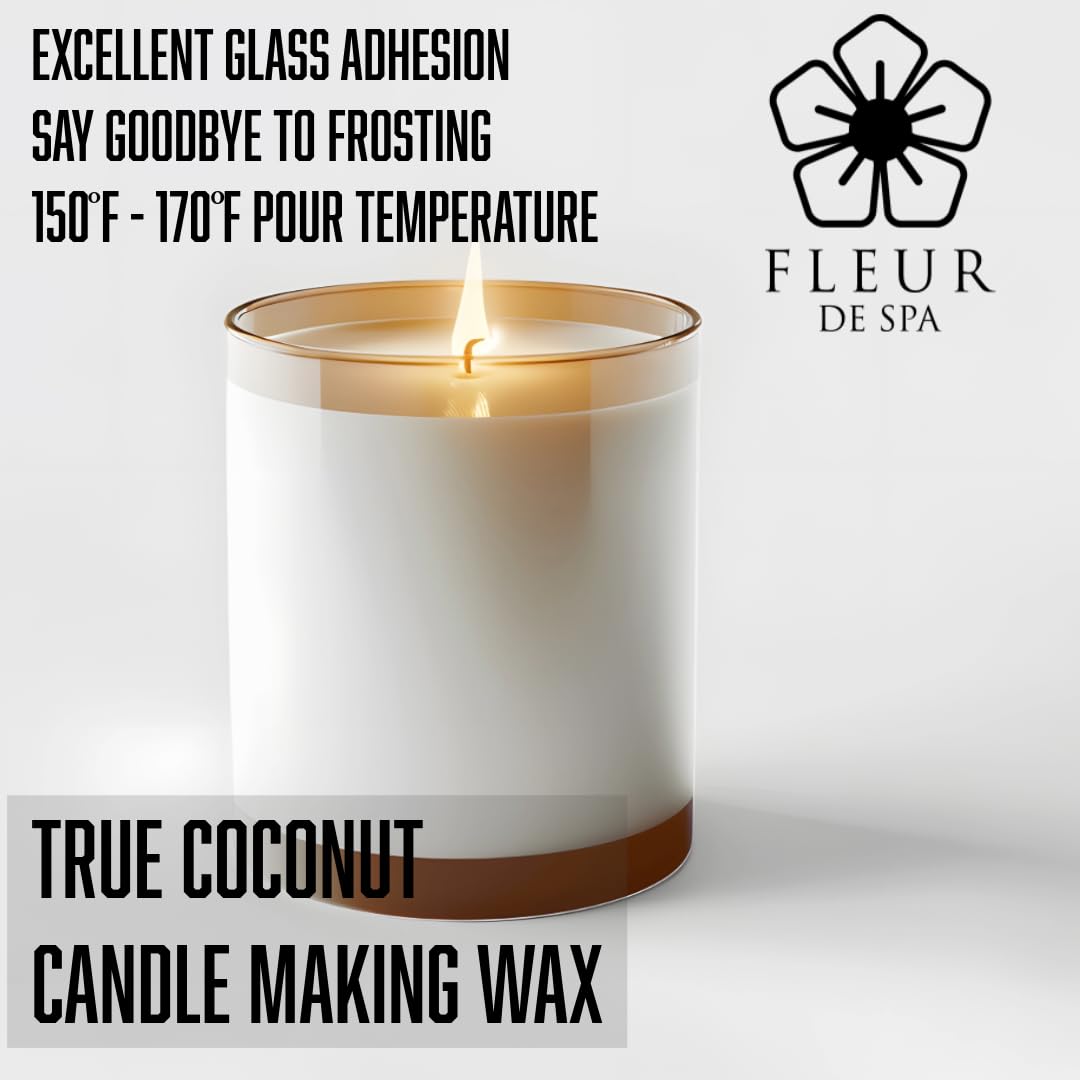 FLEUR DE SPA True Coconut Premium All-Natural Coconut Wax Blend for Luxurious DIY Candle Making - Made in The USA (1 Pound bar) fleur de spa