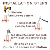 JGJC 2 inch Stem Rubber Caster Wheels, Swivel Casters Set of 4 with Brake, Ball Bearings Castor Wheels for Furniture with Sockets, 5/16" x 1-1/2" Grip Neck Stem Locking Casters for Furniture Legs JGJC