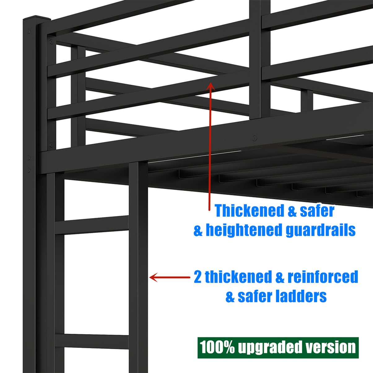 TSAMPA Latest Upgraded & Stronger Heavy Duty Black Metal Bunk Bed Frame Queen Over King Size, Thickened Safer More Stable Bunkbed King Bunk Bed (Easier to Assemble) (Queen Over King)