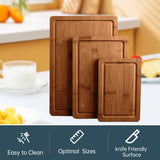MelBell Bamboo Cutting Board Set Of 3 for Kitchen - Wooden Chopping Boards with Juice Groove - Wood Serving Board for Meat, Vegetables, Cheese MelBell