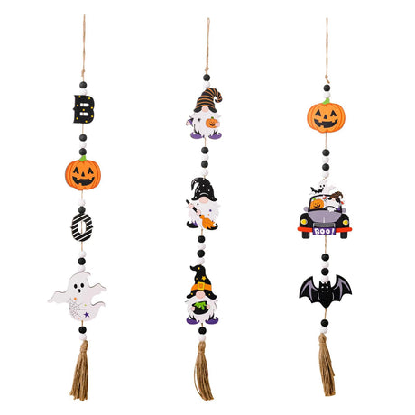 3 Pieces Halloween Wooden Beaded Garland Decorations, Halloween Beaded Hanging Decor, Rustic Farmhouse Beaded Tiered Tray Decor for Shelf Door Wall Table Decoration Poschnor