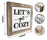 Inspirational Wood Signs, Box Wood Plaques Desk Décor, Farmhouse Home Decor Sign for Shelf, Family Table Decor for Kitchen Bedroom Dining Room, Living Room Decor, Housewarming Gift, Let's Get Cozy XJCUG