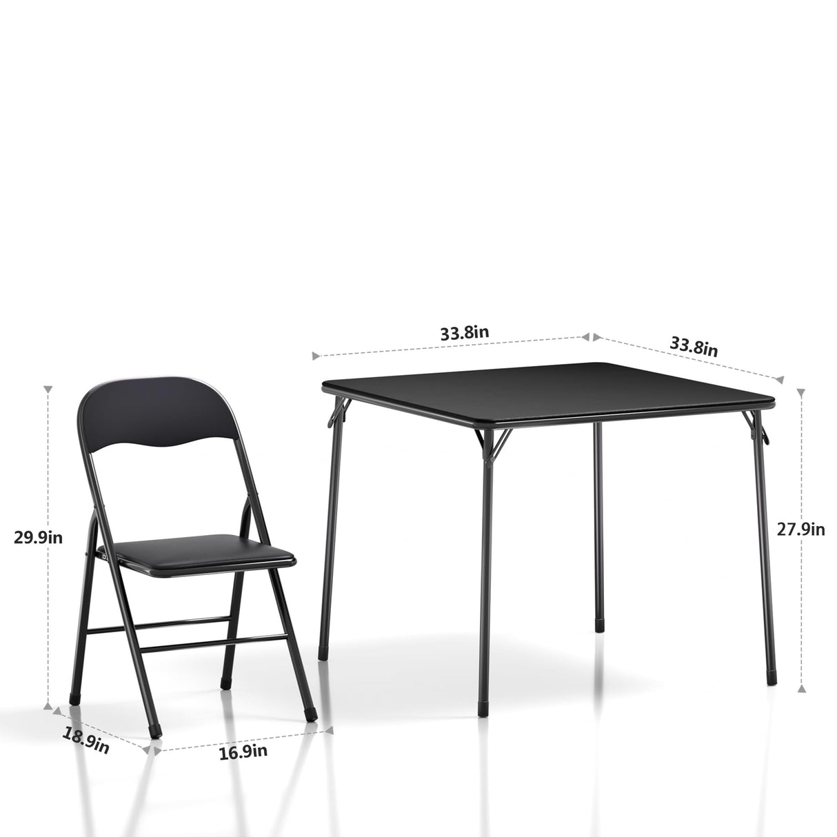 VECELO Folding Card Table and Chair Set of 5 Foldable with Padded Upholstery Tabletop, Metal, Black VECELO