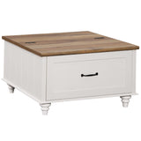 WAMPAT White Coffee Table with Lift Top & Drawer, Square Wood Center Table with Hidden Storage Compartment, Farmhouse Coffee Table for Living Room, 30 Inch WAMPAT