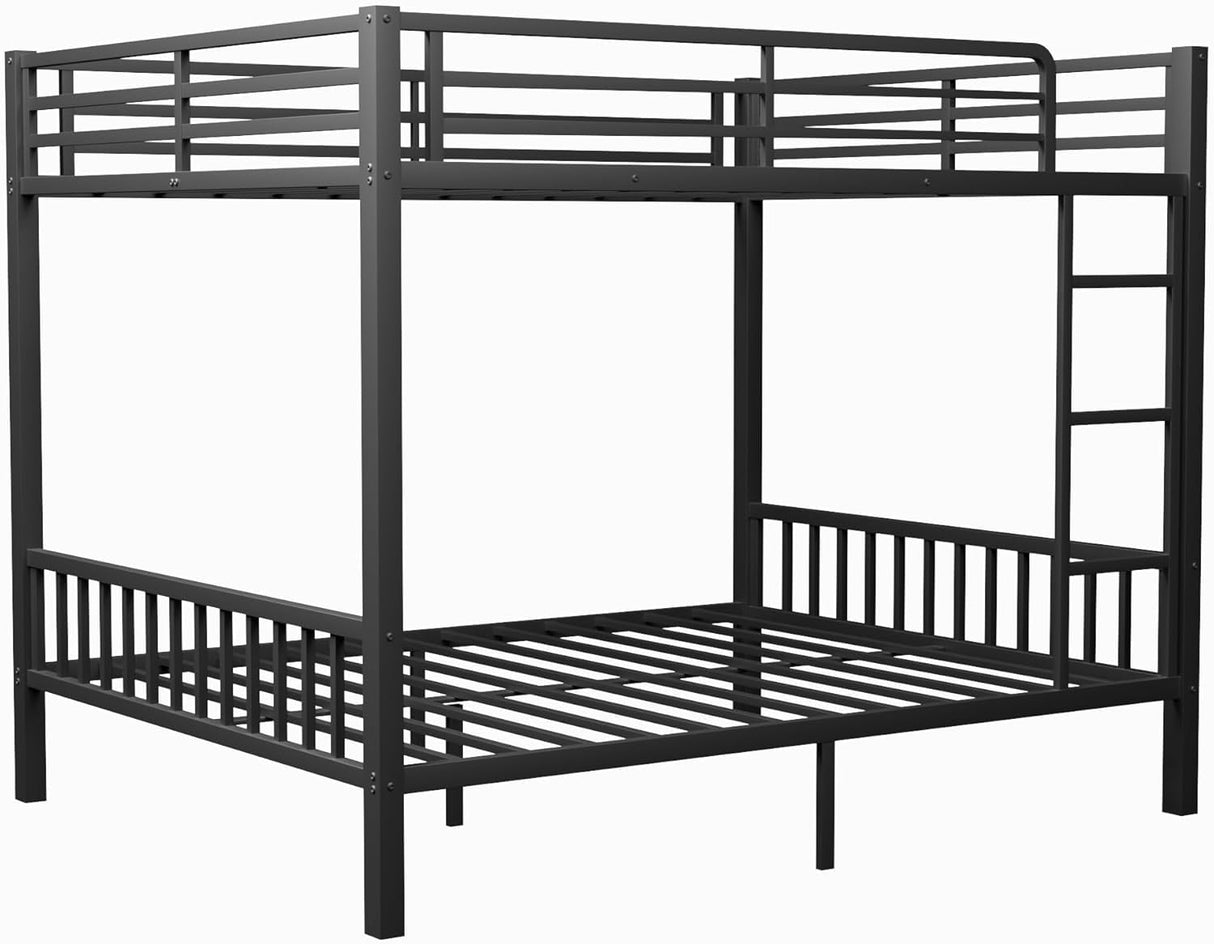 Queen Over Queen Bunk Beds for Adults, Metal Bunk Bed Queen Size,Heavy-Duty Bunk Bed Frame with Ladder and Slats Support for Boys Girls,Space-Saving,Noise Reduced,Black MoproBeti