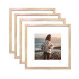 KINLINK 12x12 Picture Frame, Natural Square Solid Wood Frames for Pictures 8x8 with Mat or 12x12 without Mat, Wall Display Photo Frames Natural Wood 4 Pack KINLINK