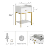 Aienvey Nightstand with Charging Station,Bedside Table with Drawer and 2 Shelf Storage, Small Side Table, Modern White Night Stand, Tall End Table for Bedroom, Living Room Aienvey